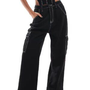 Like New Black Denim Wide Leg with Side Pockets